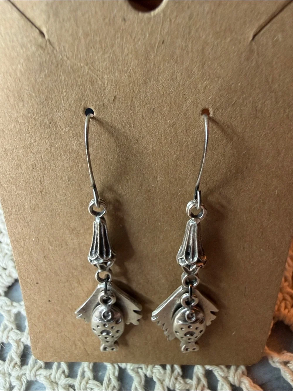 Artisan Silver Fish Dangle Earrings - Textured Metal